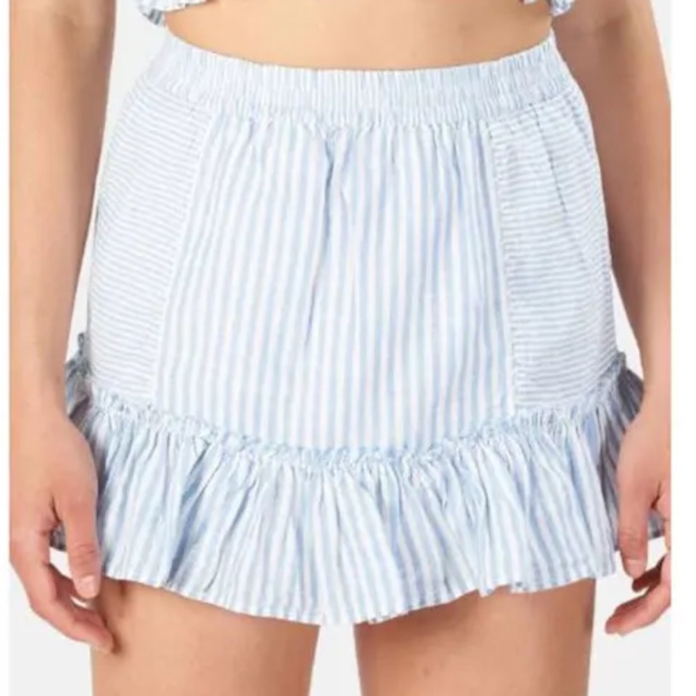 LoveShackFancy Ruffle Hem Pinstripe Geanie A-Line Mini Skirt